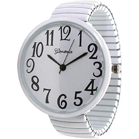 Geneva Super Large Stretch Watch Clear Number Easy Read (White) - Picture 1 of 3